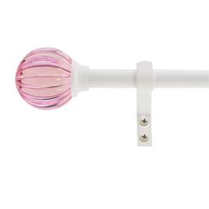 Pink Fluted Ball 26 in. - 48 in. Adjustable Curtain Rod 5/8 in. in White with Finial