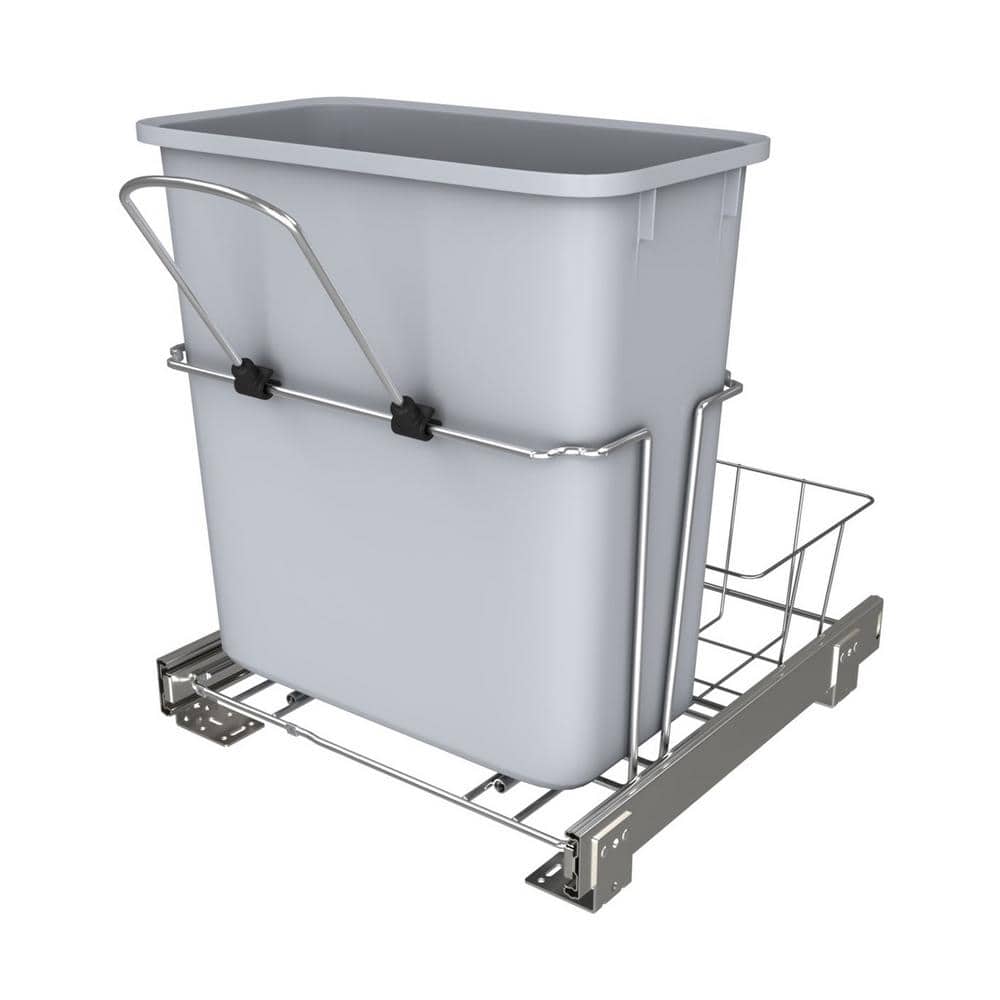 Gray 20 Quart Pull-Out Plastic Kitchen Waste Container with Rear Basket