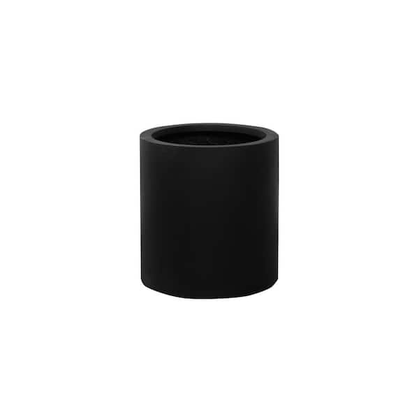 Small 11.8 in. Tall Black Max Fiberstone Indoor Outdoor Modern Round Planter