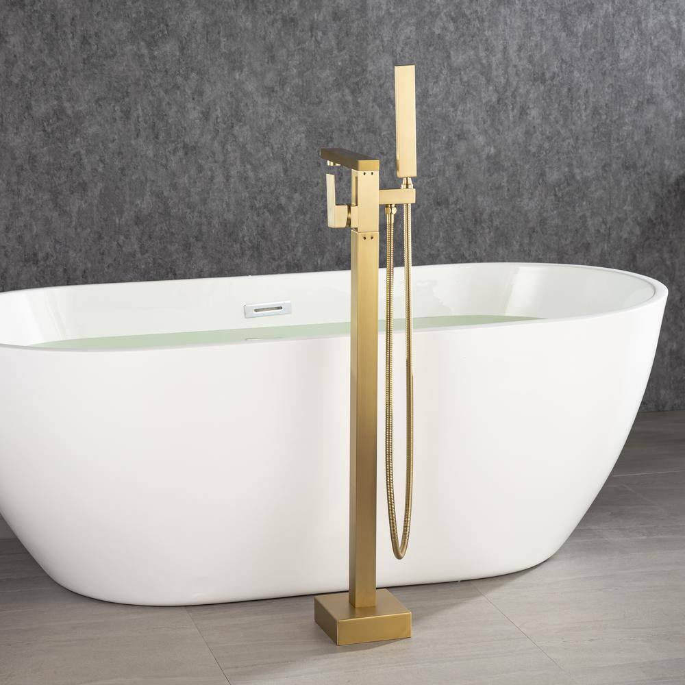 Brushed Gold Freestanding Tub Faucet with Hand Shower
