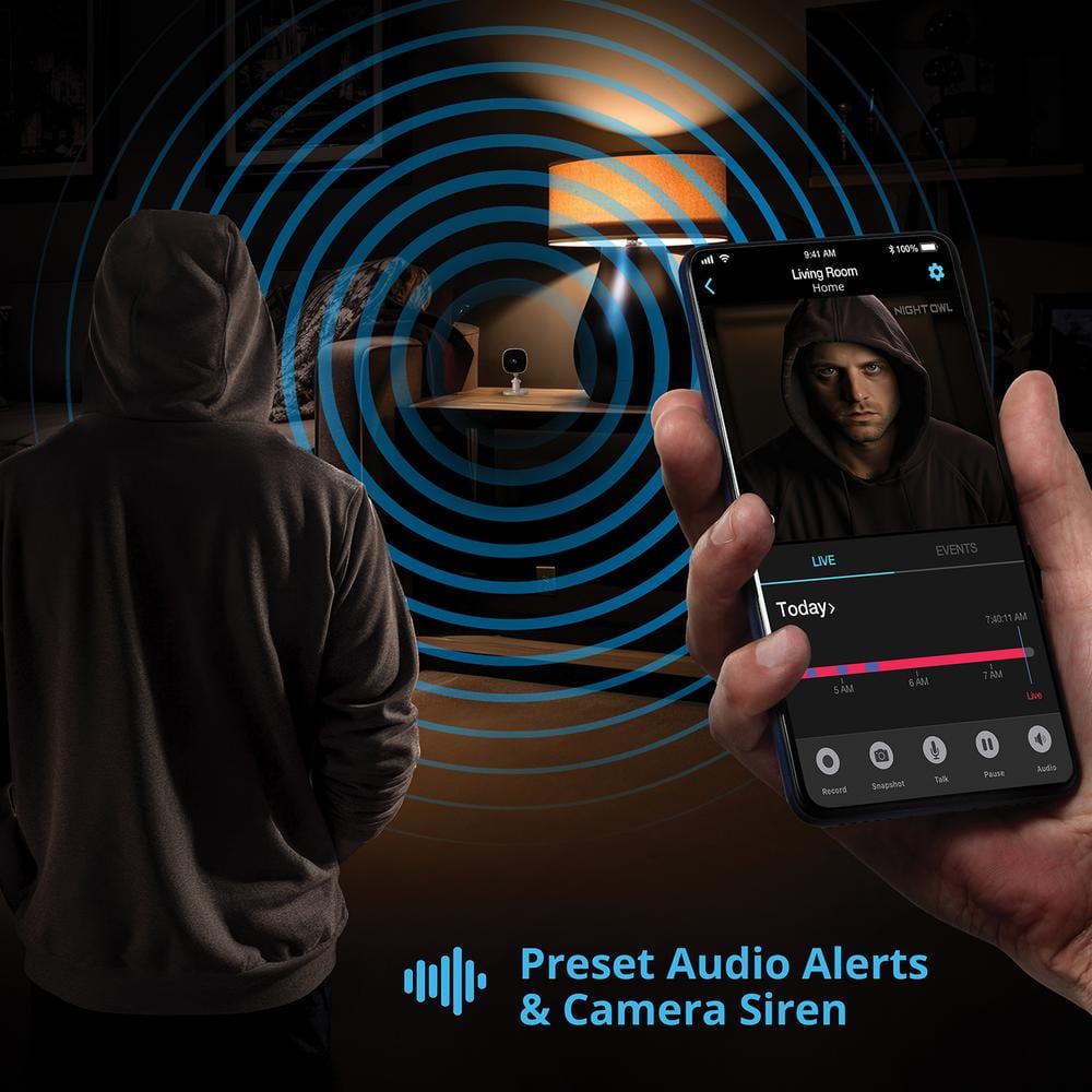 White Wireless Indoor Security Camera with Night Vision and Audio