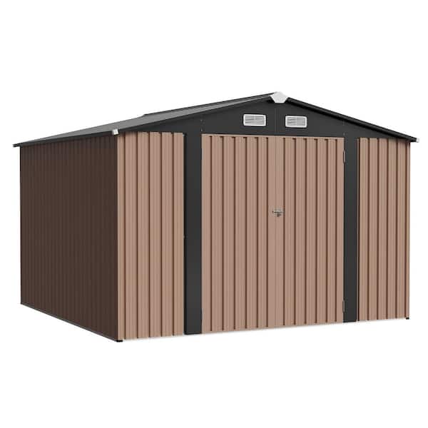 Sizzim 10 ft. W x 8 ft. D With Roof Brown Metal Storage Shed for