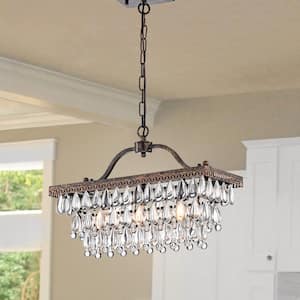 Chiara 3-Light Antique Bronze Rectangular Glam Chandelier with Clear Glass Hanging Teardrop Crystals