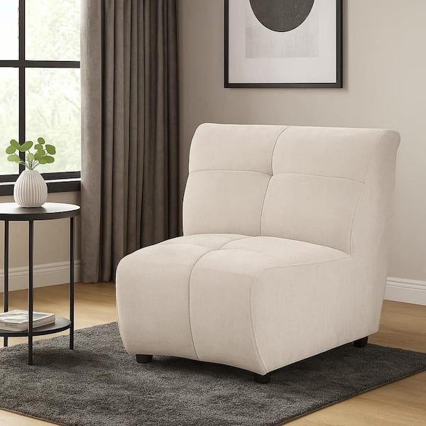 Benjara Hia 33.5 in. Armless Fabric Rectangle Sofa in Ivory and Brown