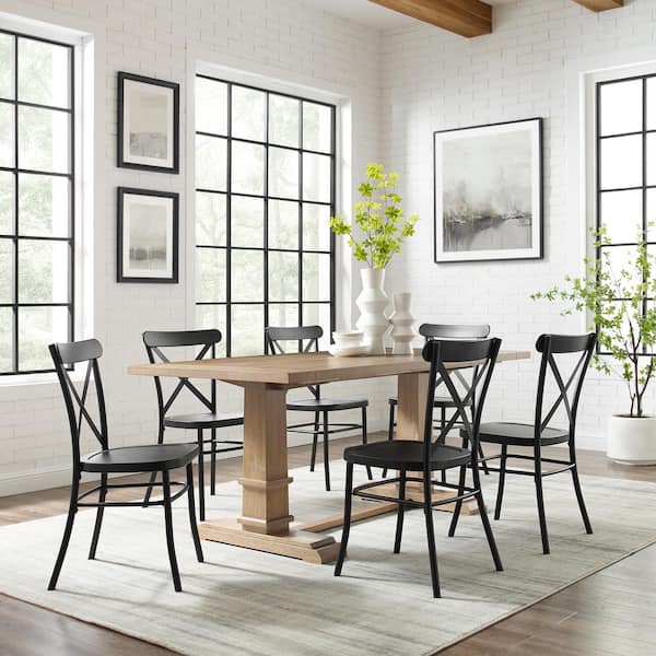 Madeleine Home Dining table Black and Natural Wood Contemporary/Modern  Dining Table, Wood with Metal Base at