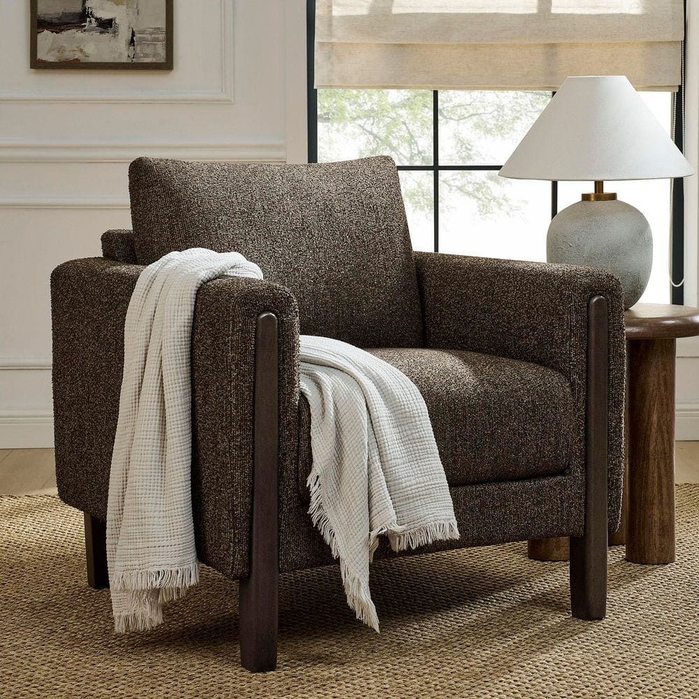 MODWAY Hawken Boucle Fabric Accent Armchair in Antique Espresso