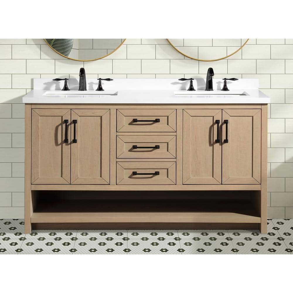 Venice 55" Oak Gray Solid Wood Double Sink Bathroom Vanity