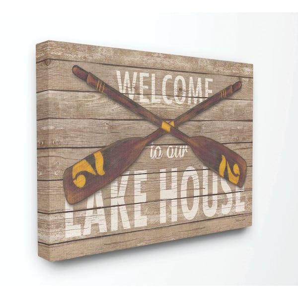 Stupell Industries 36 in. x 48 in. "Welcome Lake House Country Home Word" by Stephanie Workman Marrott Canvas Wall Art