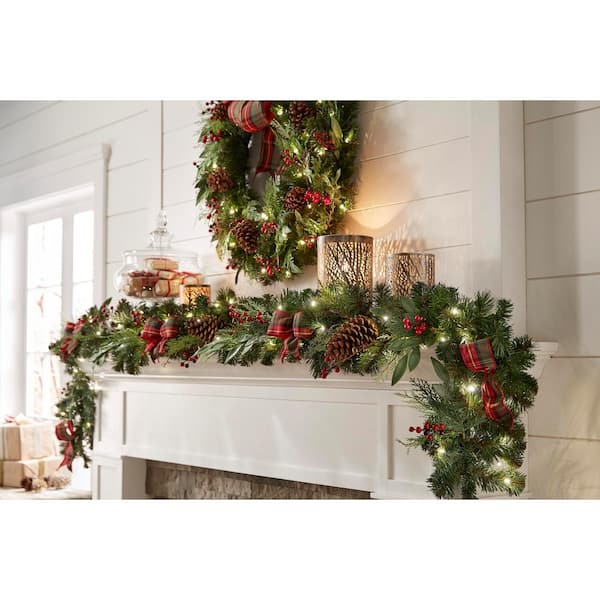 Home Accents Holiday 9 Ft Woodmoore, Garland For Fireplace Mantel With Lights