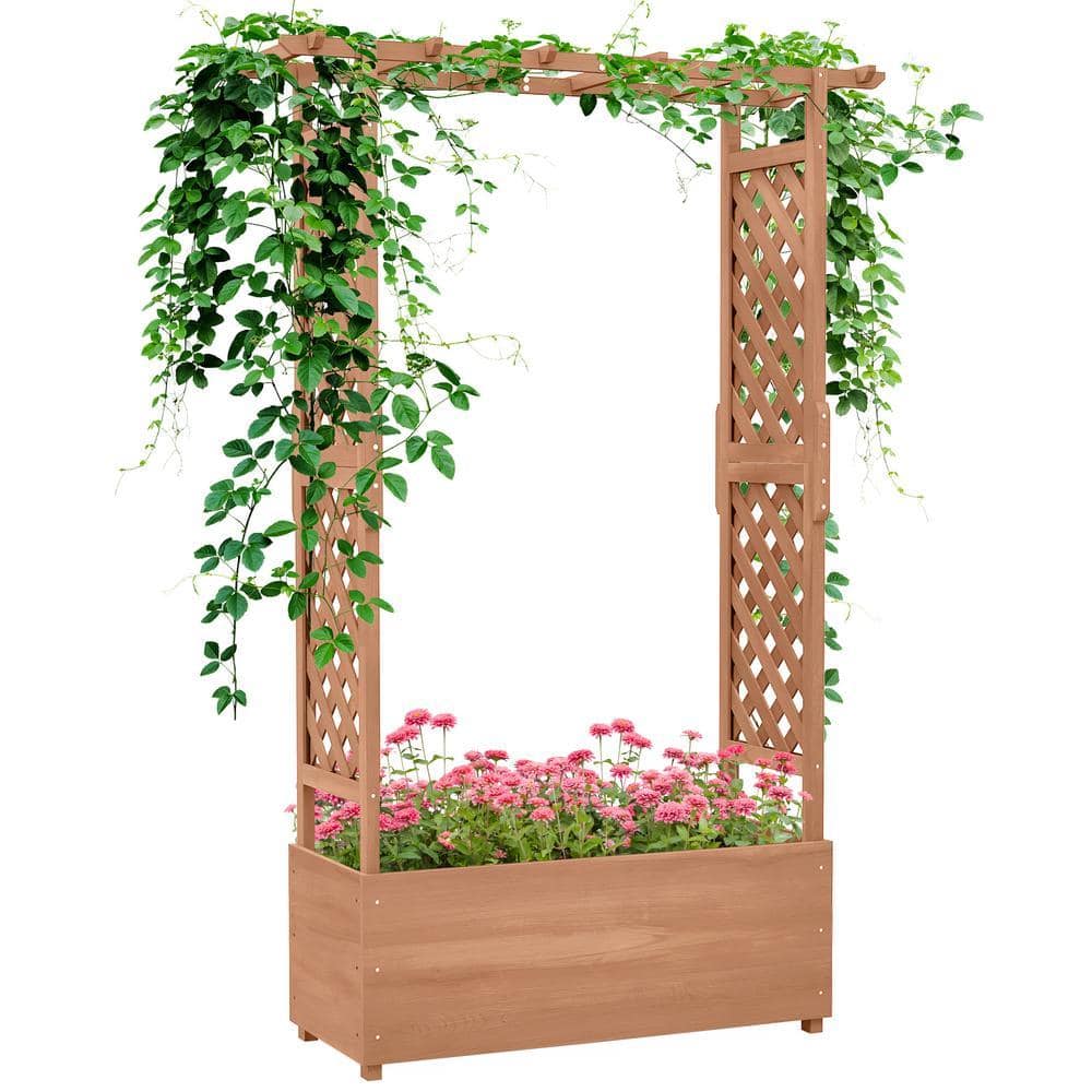 Tenleaf 44 .1 in. x 70.9 in. Brown Wood Garden Trellis with Wood Planter  Box, Drainage Hole and Fabric Filter FCBF13-718 - The Home Depot