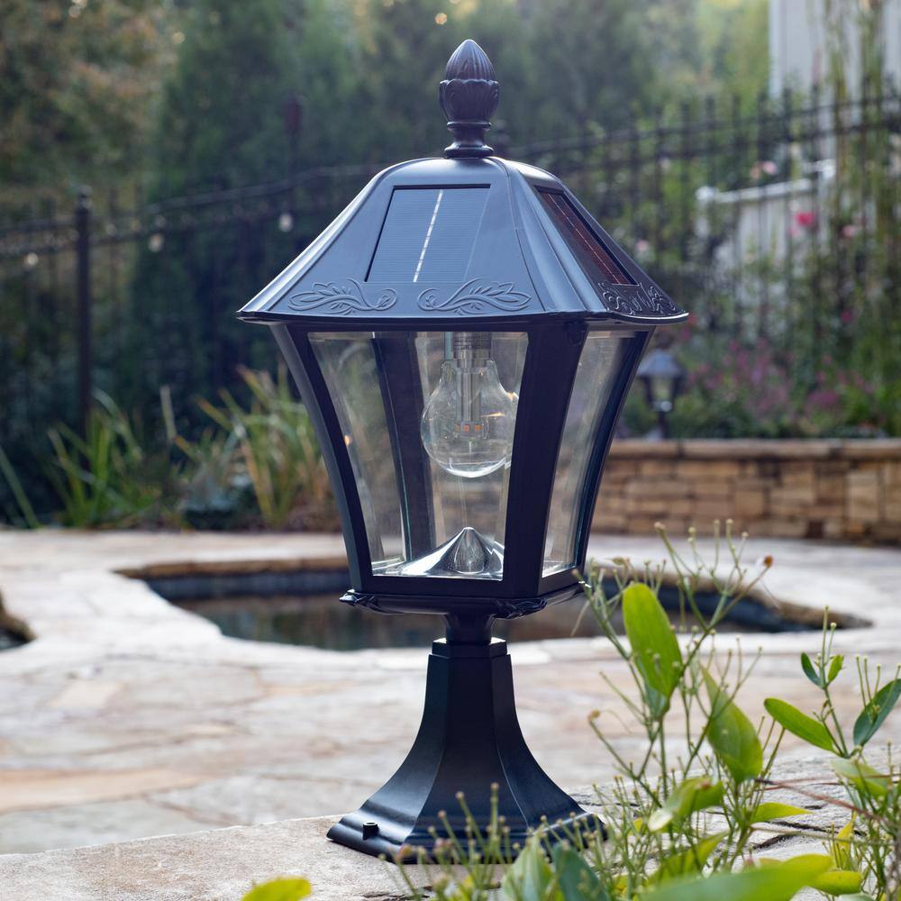 Baytown Black Cast Aluminum Solar Lamp Post with Dusk-to-Dawn Sensor
