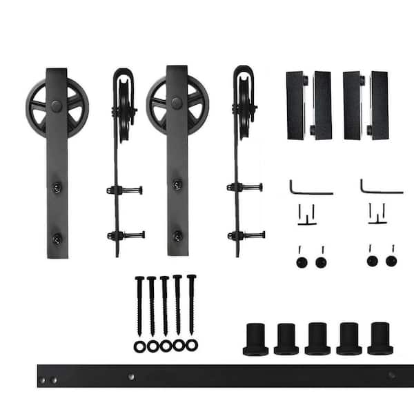 HOMACER 6.6 ft./79 in. Black Rustic Non-Bypass Sliding Barn Door Hardware Kit Spoke Wheel Design Roller for Double Doors