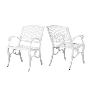 Phoenix White Armed Aluminum Outdoor Patio Dining Chair (2-Pack)