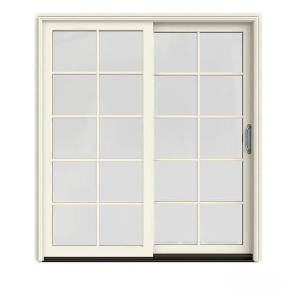 JELD-WEN 72 in. x 80 in. W-2500 Contemporary Vanilla Clad Wood Right-Hand 10 Lite Sliding Patio Door w/Stained Interior