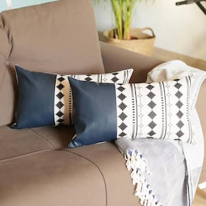 MIKE & Co. NEW YORK Brown Boho Handcrafted Vegan Faux Leather Mixed  Abstract Geometric Throw Pillow Cover (Set of 2) SET-974-1 - The Home Depot