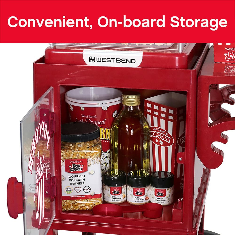 Vintage Red Stainless Steel Popcorn Machine with Cart