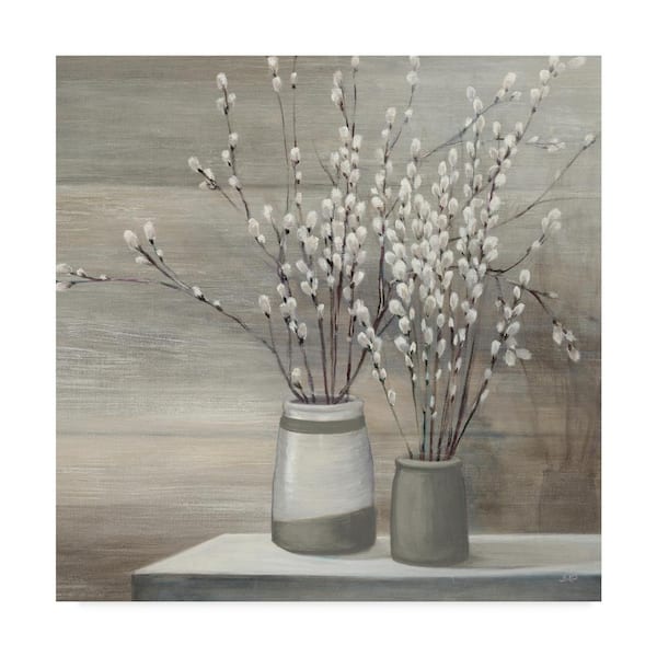 Trademark Fine Art 18 in. x 18 in. "Pussy Willow Still Life Gray Pots Crop" by Julia Purinton Printed Canvas Wall Art