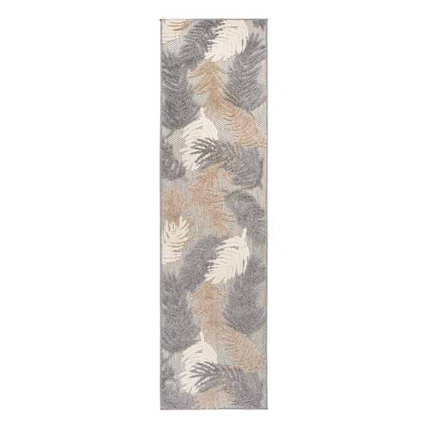 Tropical Floral Modern Indoor/Outdoor Beige 2 ft. 7 in. x 8 ft. Runner Rug
