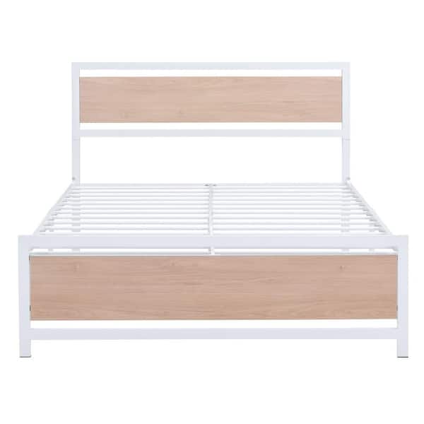 GZMR Full Size White Metal Bed Frame With Large Storage Space Under The Bed