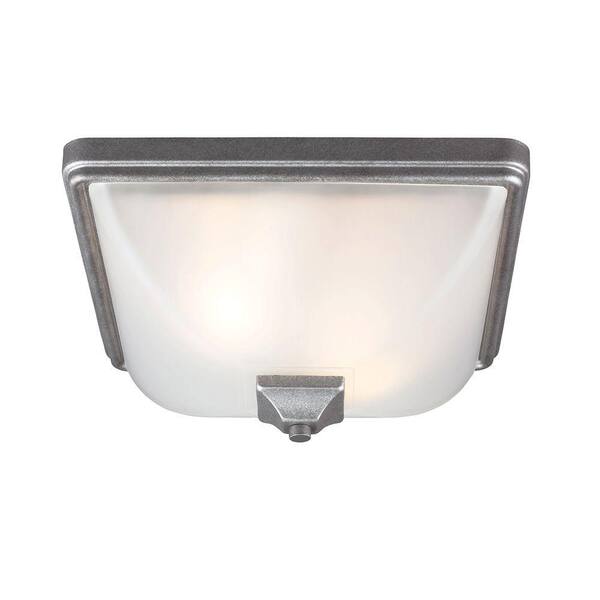 Generation Lighting Irving Park 2-Light Outdoor Weathered Pewter Fluorescent Ceiling Flushmount with Satin Etched Glass