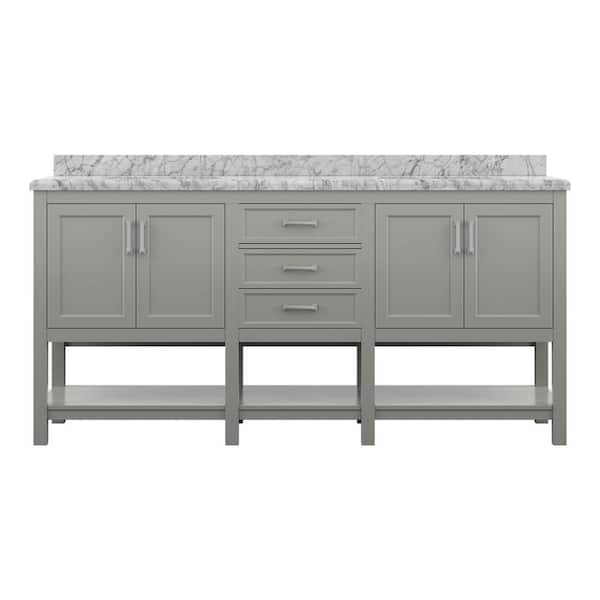 Everett 72 in. W x 22 in. D x 36 in. H Double Sink Freestanding Bath Vanity in Gray with Carrara Marble Top