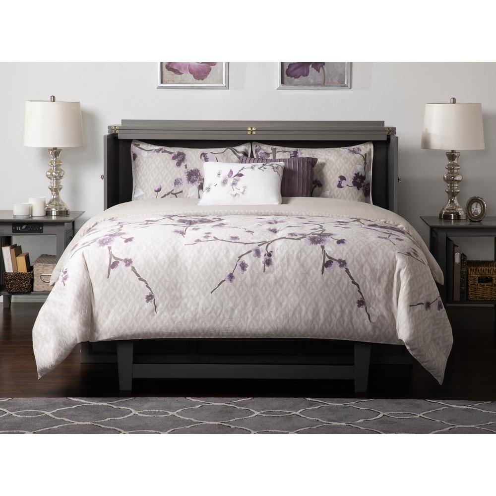 Deerfield Gray Farmhouse Queen Murphy Bed Chest with Charging Station