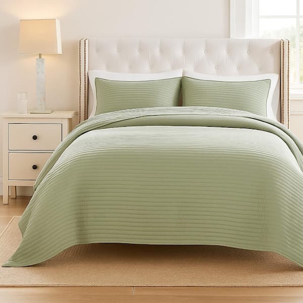 Vins 2-Piece Sage Green Vineyard Pattern Cotton Fill and Polyester Shell Twin Size Quilt Set