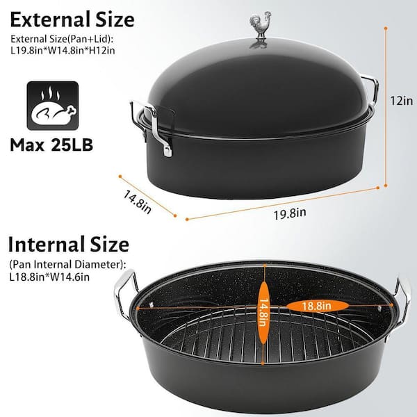 32 qt. Black Carbon Steel Roasting Pan Oven Safe Kitchen Roaster
