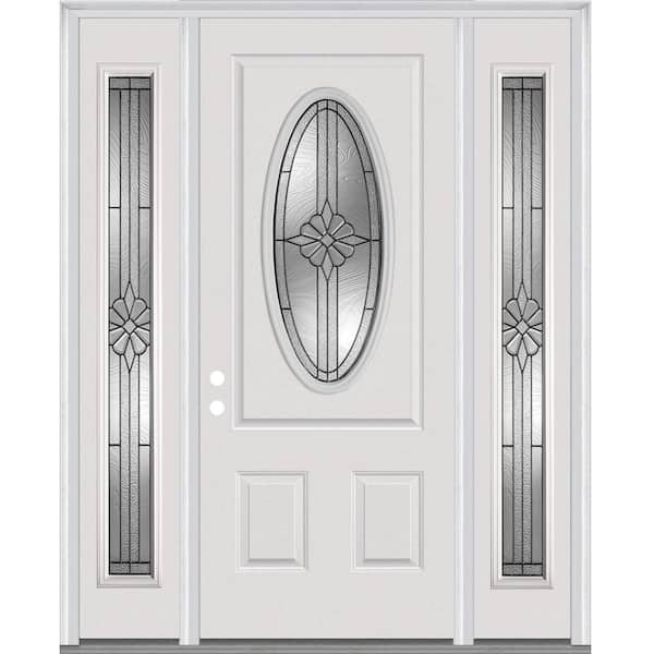 MMI Door 60 in. x 80 in. Dahlia Right-Hand Inswing Oval-Lite Decorative Primed Fiberglass Smooth Prehung Front Door w/ Sidelites