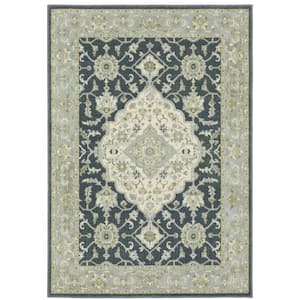 Brixworth Blue/Ivory 7 ft. x 9 ft. Traditional Oriental Medallion Polypropylene Indoor Area Rug