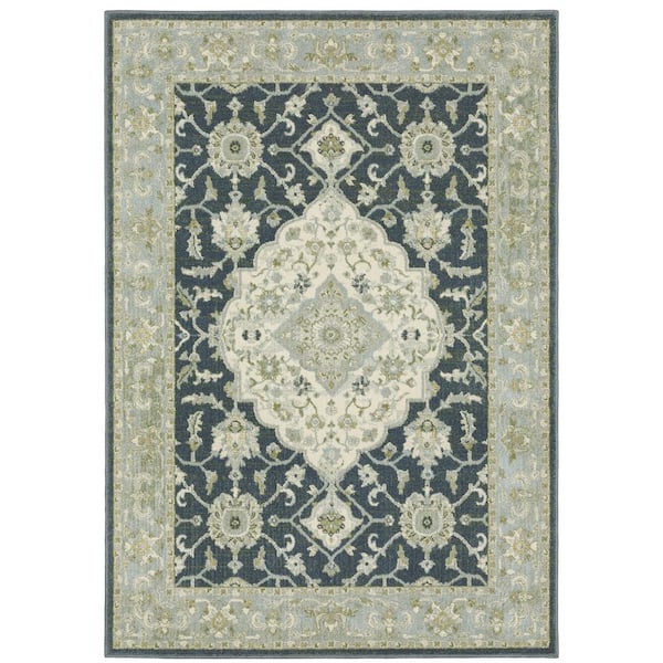 Brixworth Blue/Ivory 8 ft. x 10 ft. Traditional Oriental Medallion Polypropylene Indoor Area Rug