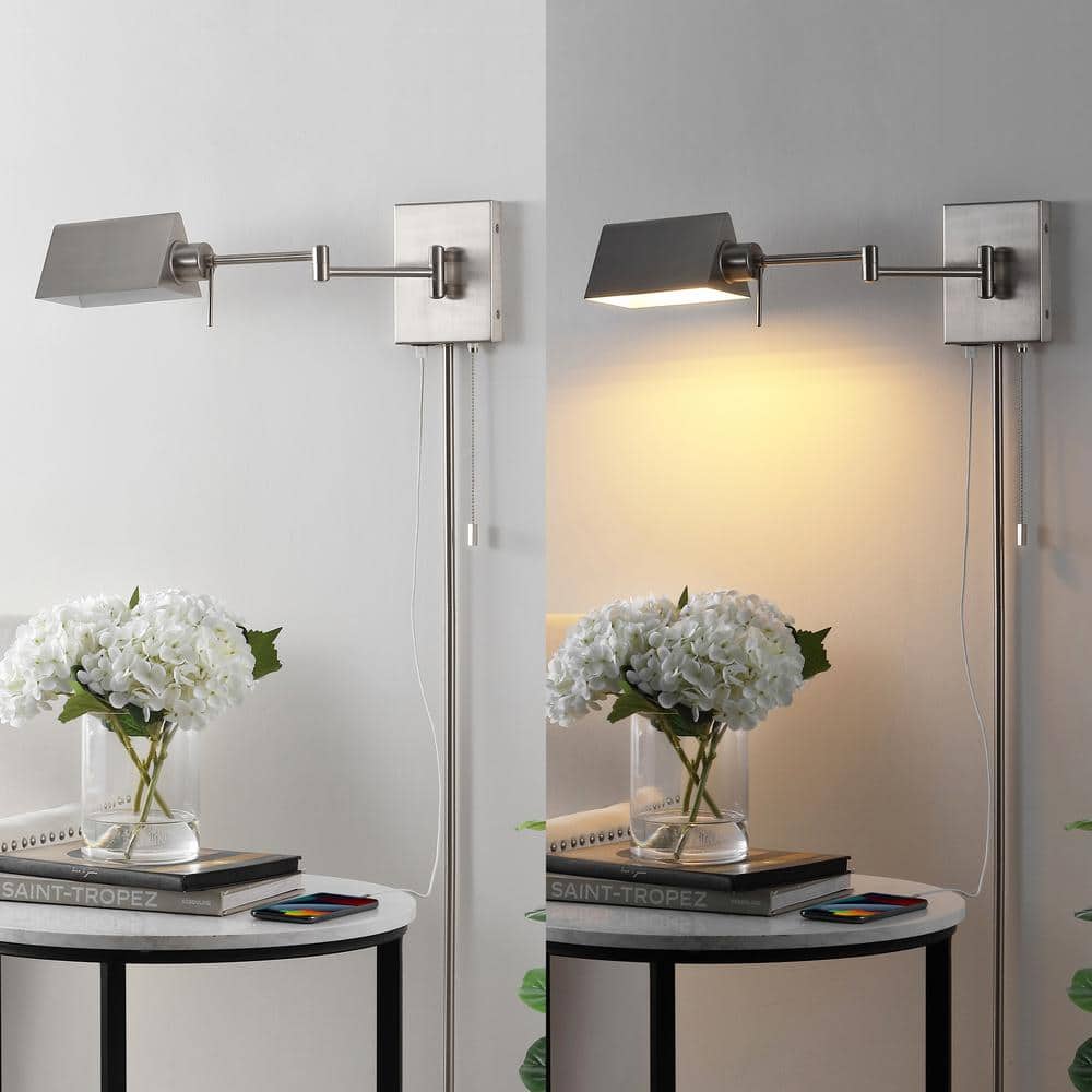 Nickel 22" Dimmable Swing Arm Wall Sconce with USB Port