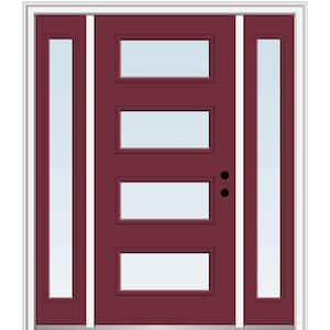 64.5 in. x 81.75 in. Celeste Left-Hand Inswing 4-Lite Clear Low-E Painted Fiberglass Prehung Front Door with Sidelites