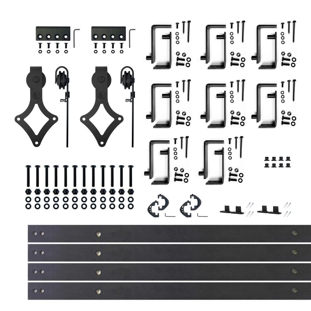 10 ft./120 in. Black Rustic Double Track Bypass U-Shape Sliding Barn Door Hardware Kit - Diamond Design Roller price history on PriceWatchPro