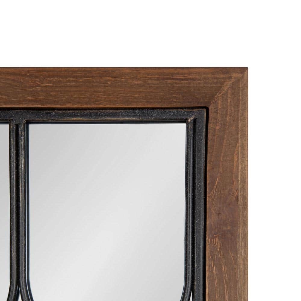 Spechett Walnut Brown Rectangular Wall Mirror with Iron Overlay