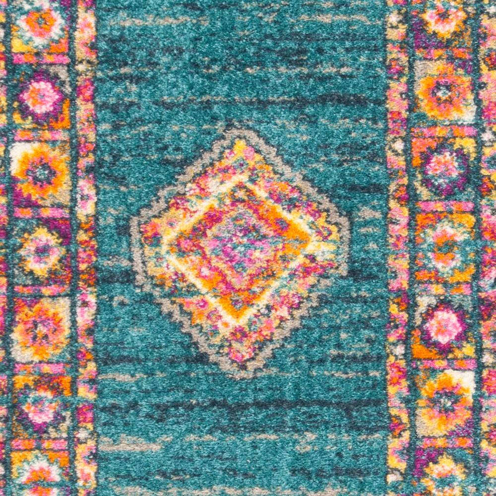 Chic Metro-Mod Light Blue & Orange Synthetic Runner Rug - 2'3" x 6'