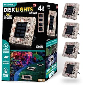 Mosaic Disk Lights Light Brown Solar Powered LED Waterproof Square Path Light (4-Pack)