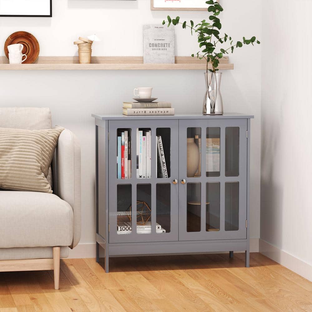 Grey MDF Sideboard Buffet with Transparent Doors