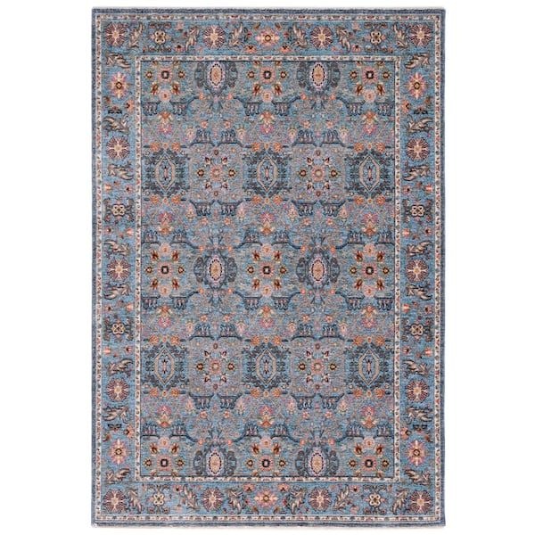 Crimson 2 ft. x 4 ft. Blue/Black Geometric Border Area Rug