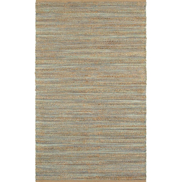 Unbranded Natural Jute and Chenille Tan/Teal/Gray 5 ft. x 7 ft. 9 in. Handwoven Area Rug