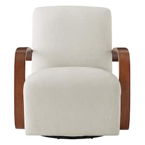 Ella Linen Fabric Swivel Accent Chair with U-shaped Walnut Solid Wood Arm Modern Armchair for Living Room or Bedroom