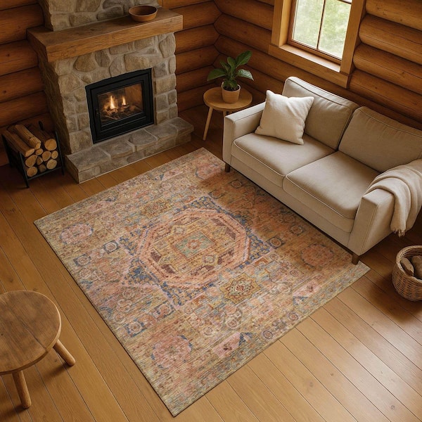 Mayfield Premium Machine Washable Abstract AMF1743 Paprika 10 ft. x 14 ft. Area Rug