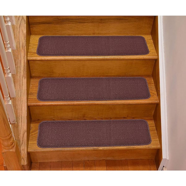 Neuster Burgundy Brown ​ 8.5 in. x 30 in. Indoor Carpet Stair Tread Cover Slip Resistant Backing (Set of 13)