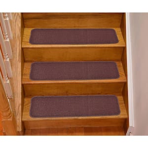 Neuster Burgundy Brown ​ 8.5 in. x 30 in. Indoor Carpet Stair Tread Cover Slip Resistant Backing (Set of 3)
