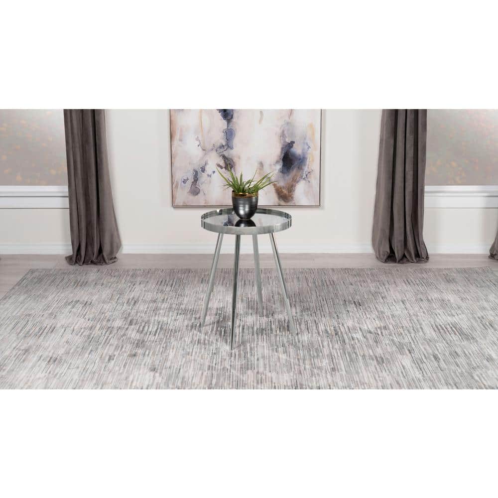 Chrome Round Metal and Glass Mirrored End Table