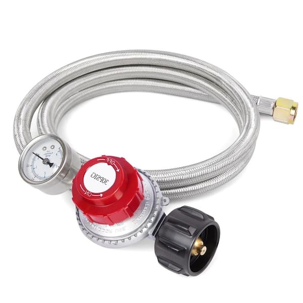GASPRO 0-30 PSI Adjustable High Pressure Propane Regulator Conversion Kit with Gauge and 5 ft. Stainless Braided Hose