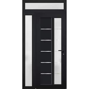 8088 42 in. W. x 94 in. Left-hand/Inswing Frosted Glass Matte Black Metal-Plastic Steel Prehung Front Door with Hardware