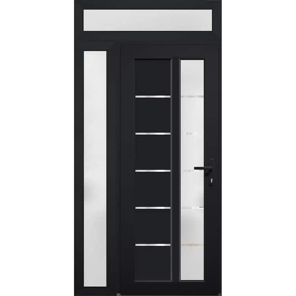 VDOMDOORS 8088 46 in. W. x 94 in. Left-hand/Inswing Frosted Glass Matte Black Metal-Plastic Steel Prehung Front Door with Hardware