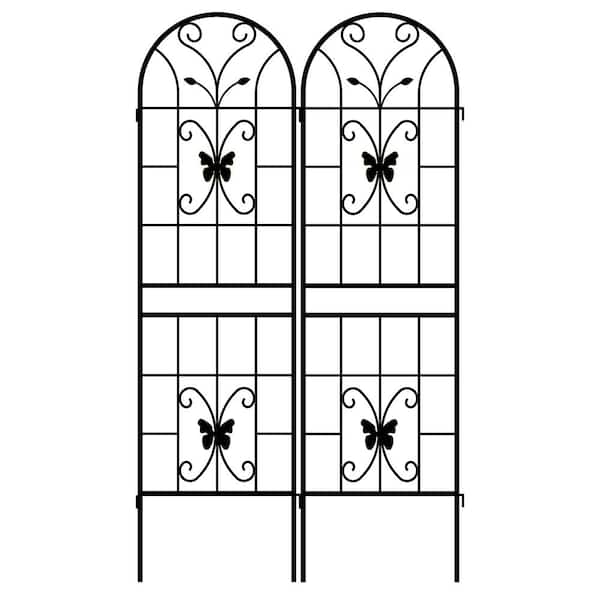 Oyezvary 71 in. x 19.7 in. Double Protection Metal Garden Trellis for Climbing Plants Outdoor Flower Support in Black (2-Pack)