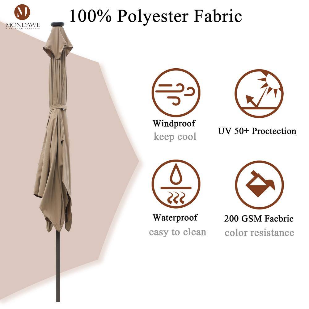 6.5 x 10ft Rectangular Patio Umbrella with 26 Led Lights Outdoor Market Table Umbrella with Push Button Tilt and Crank for Garden(Taupe)
